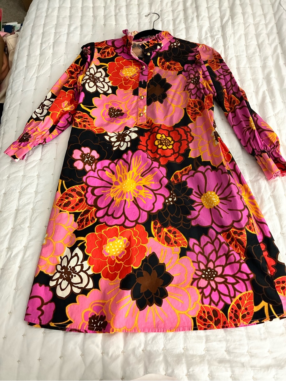 Flora Bea Vibrant Floral Mini Dress in Pink & Black